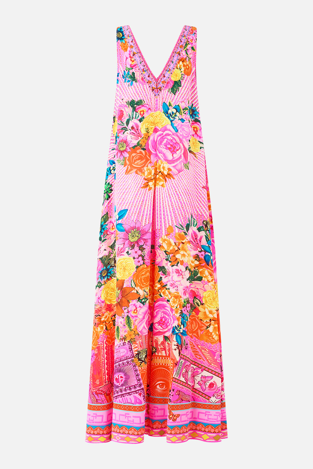 The CAMILLA V-NECK FLARED JUMPSUIT ILLUSTRATION NATION