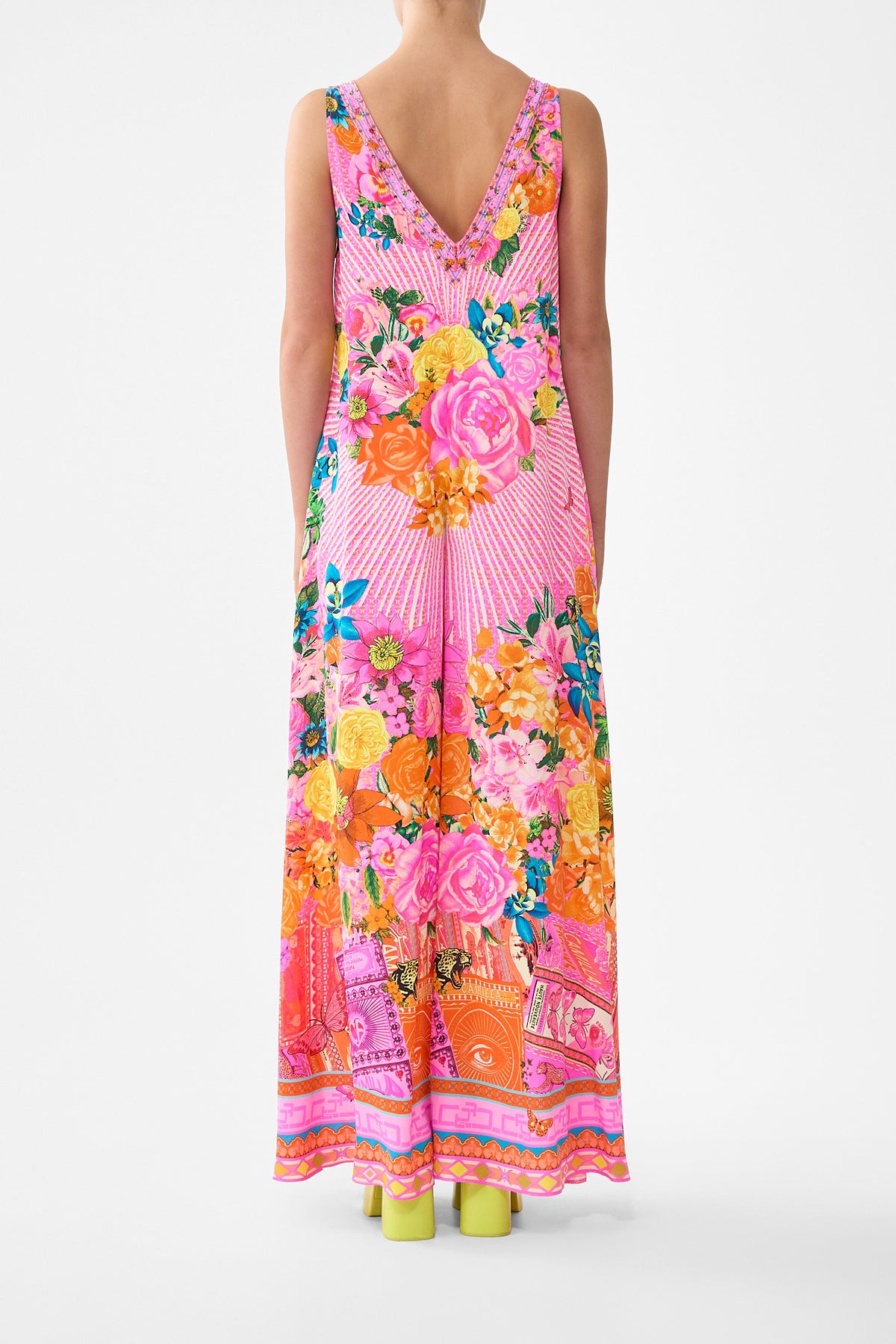 The CAMILLA V-NECK FLARED JUMPSUIT ILLUSTRATION NATION