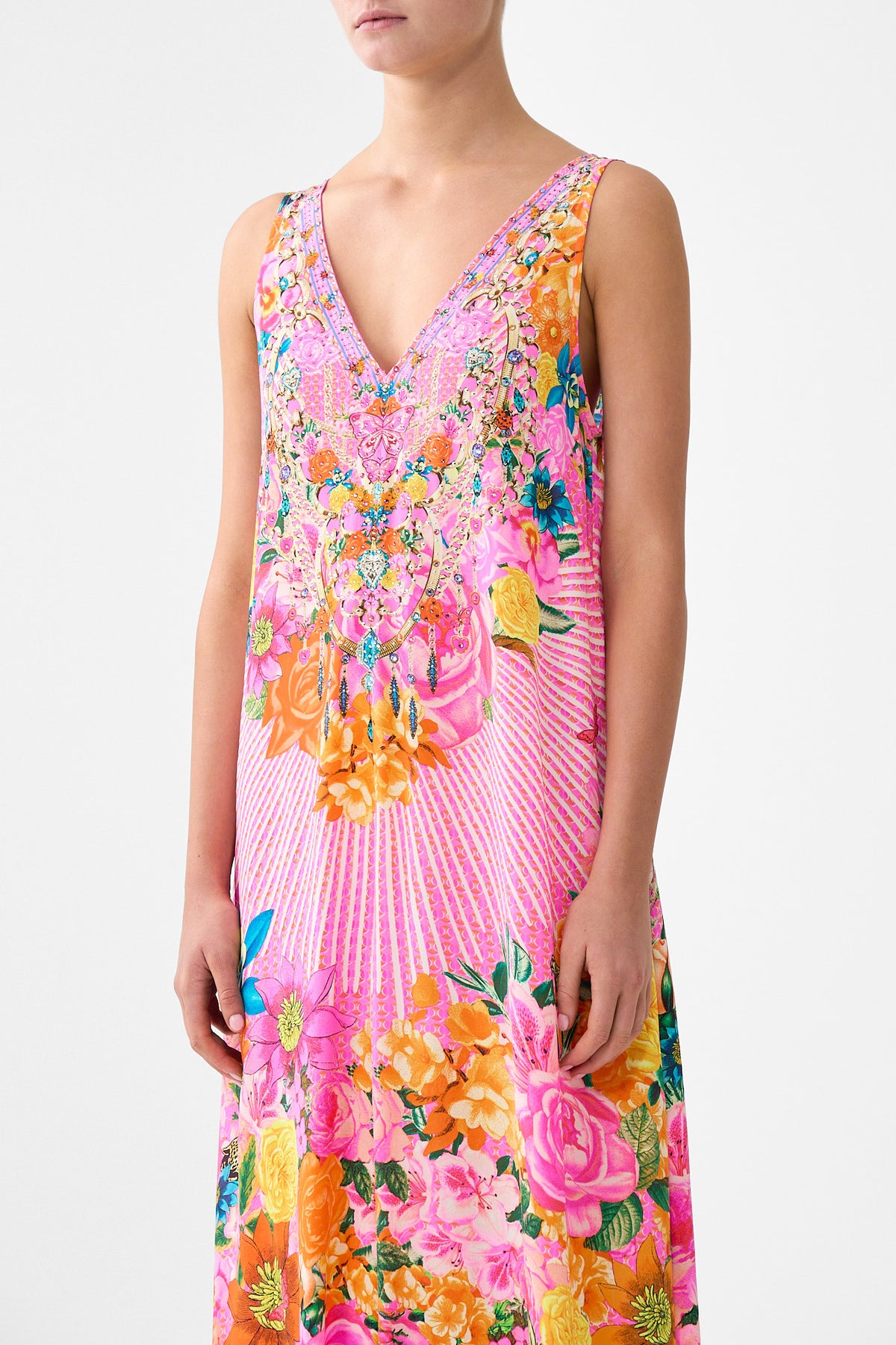 The CAMILLA V-NECK FLARED JUMPSUIT ILLUSTRATION NATION