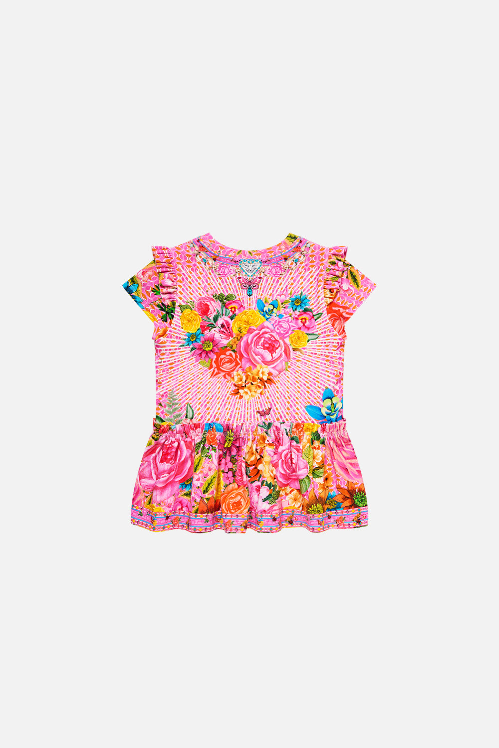 BABIES TEE DRESS WITH FRILL SHOULDER AND HEM ILLUSTRATION NATION