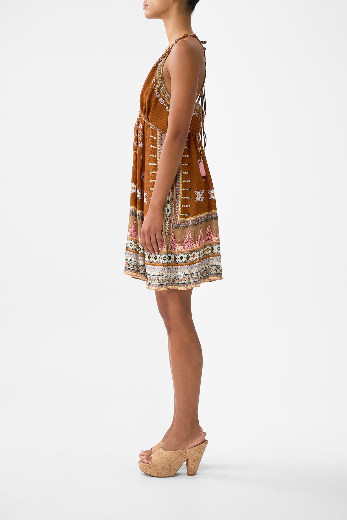 SHORT FLARED DRESS WITH MACRAME DETAIL FABRIC OF TIME