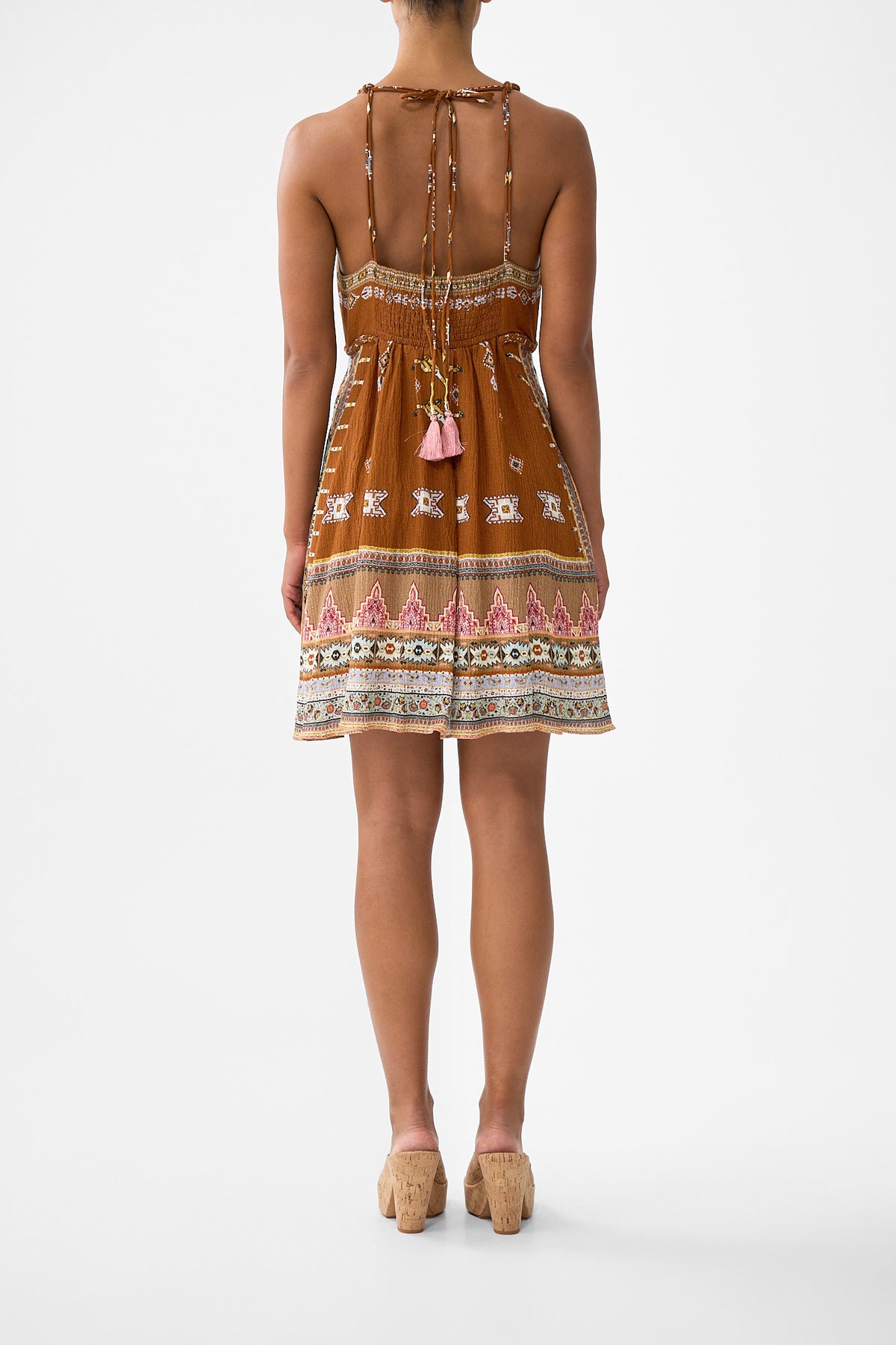 SHORT FLARED DRESS WITH MACRAME DETAIL FABRIC OF TIME