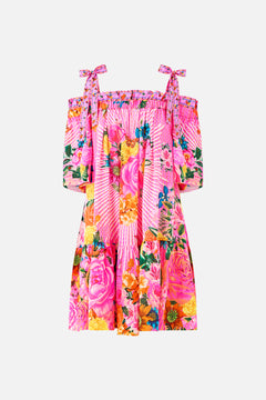 OFF SHOULDER FRILL DRESS WITH STRAPS ILLUSTRATION NATION