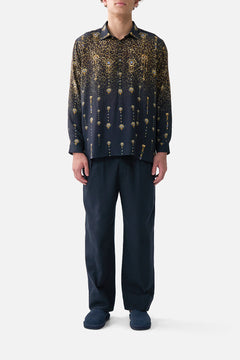 LONG SLEEVE HALF PLACKET TUNIC SHIRT FELINE FOLKLORE