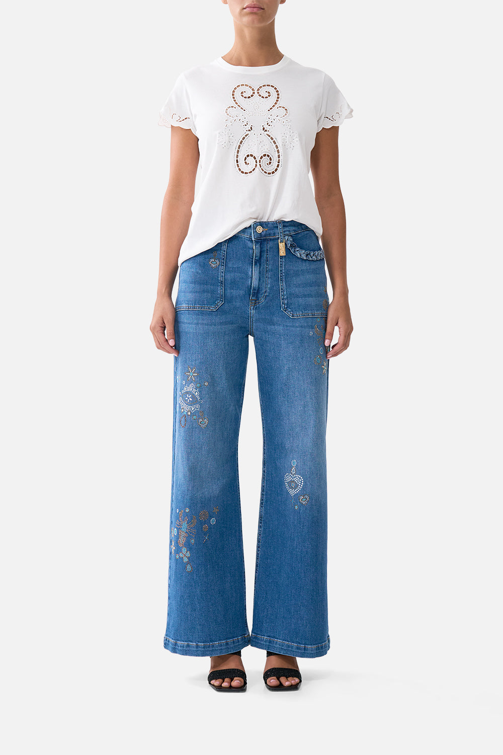 SLIM FIT ROUND NECK T-SHIRT - WHITE ALL ABOUT THAT LACE