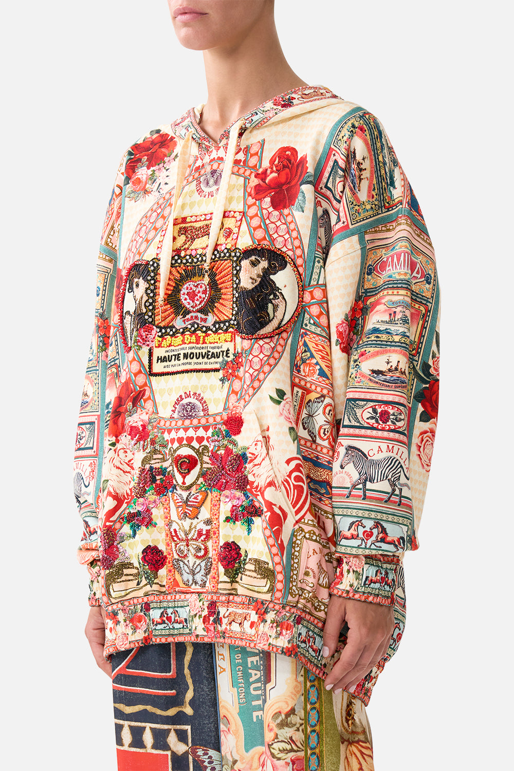 The CAMILLA SILK HEM BAND BOYFRIEND HOODIE - MULTI HIGH CLASS HOOKAH
