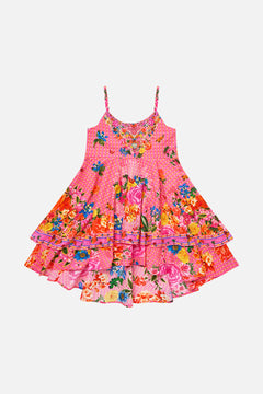 KIDS ROUND NECK LAYERED HIGH LOW DRESS ILLUSTRATION NATION