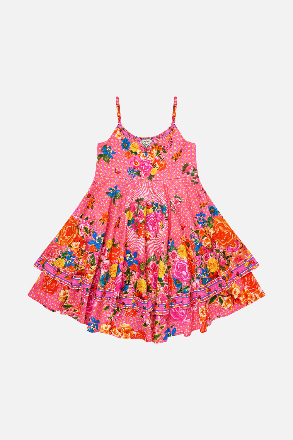 The CAMILLA KIDS ROUND NECK LAYERED HIGH LOW DRESS ILLUSTRATION NATION