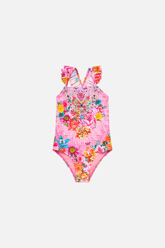 KIDS STRAIGHT NECK ONE PIECE W FRILL STRAPS ILLUSTRATION NATION
