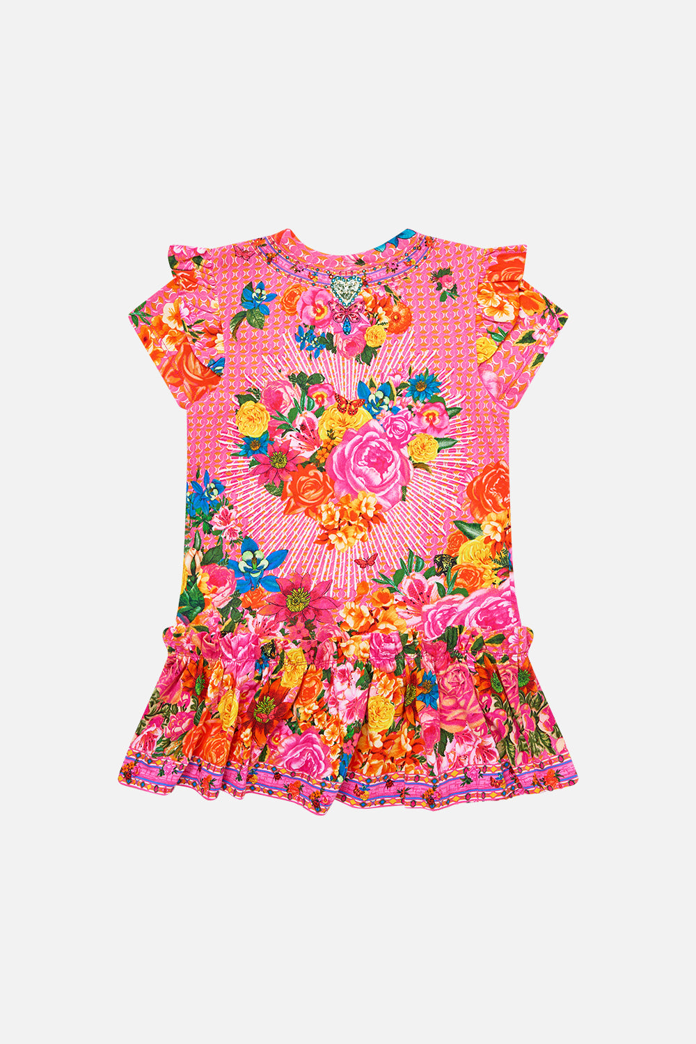 KIDS TEE MINI DRESS W FRILL SHOULDER AND HEM ILLUSTRATION NATION