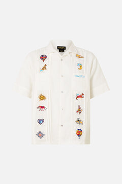 EMBROIDERED SHORT SLEEVE PLEATED CUBAN SHIRT KAPADOKYA KITSCH