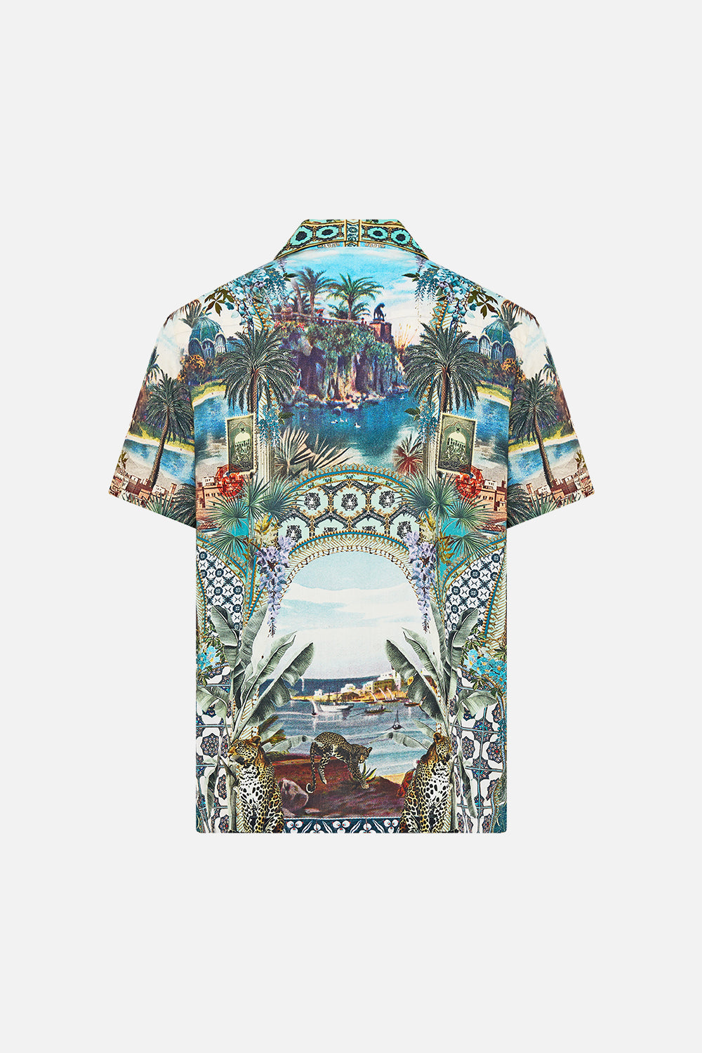 SHORT SLEEVE CAMP COLLARED SHIRT POSTCARDS & PALM TREES