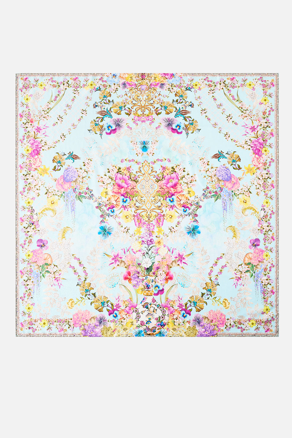 LARGE CRYSTALLED SILK SQUARE SCARF BAZAAR BLOOMS