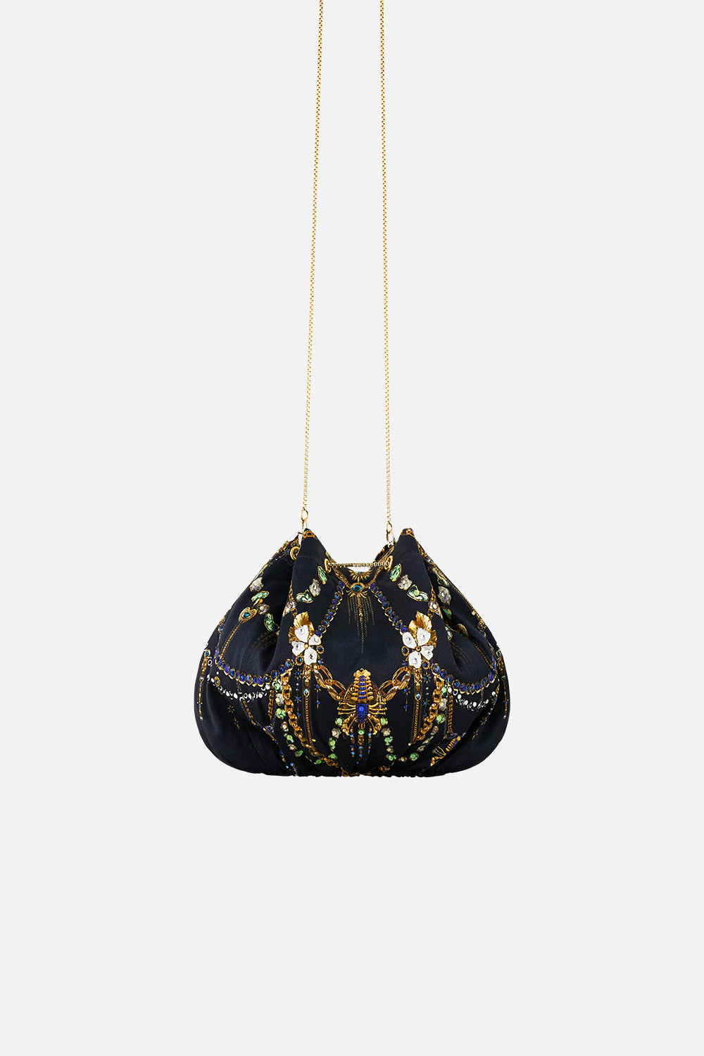 DRAWSTRING POUCH BAG WITH CHAIN STRAP AMULETS AND ALCHEMY