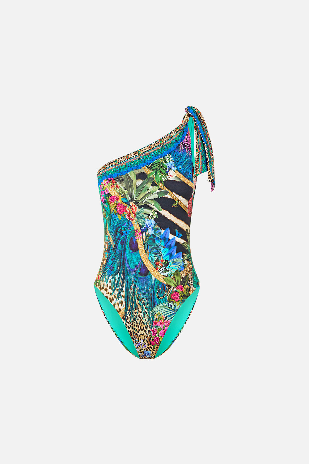 The CAMILLA DRAPED ONE SHOULDER ONE PIECE WITH TIE TRIM ANIMAL ALCHEMY
