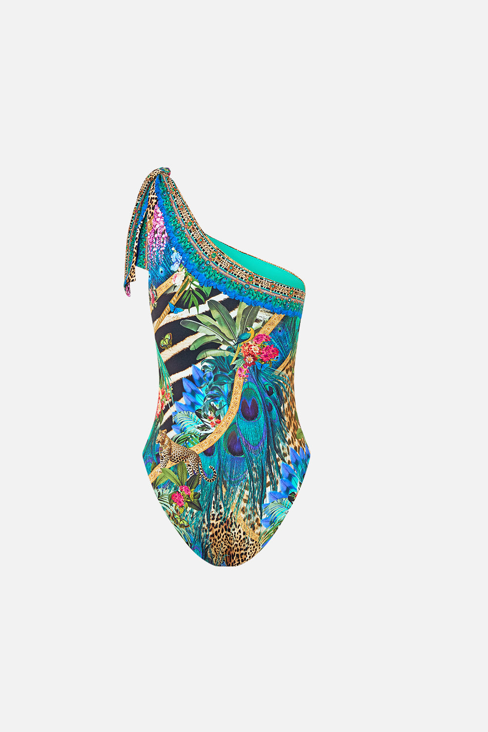 The CAMILLA DRAPED ONE SHOULDER ONE PIECE WITH TIE TRIM ANIMAL ALCHEMY