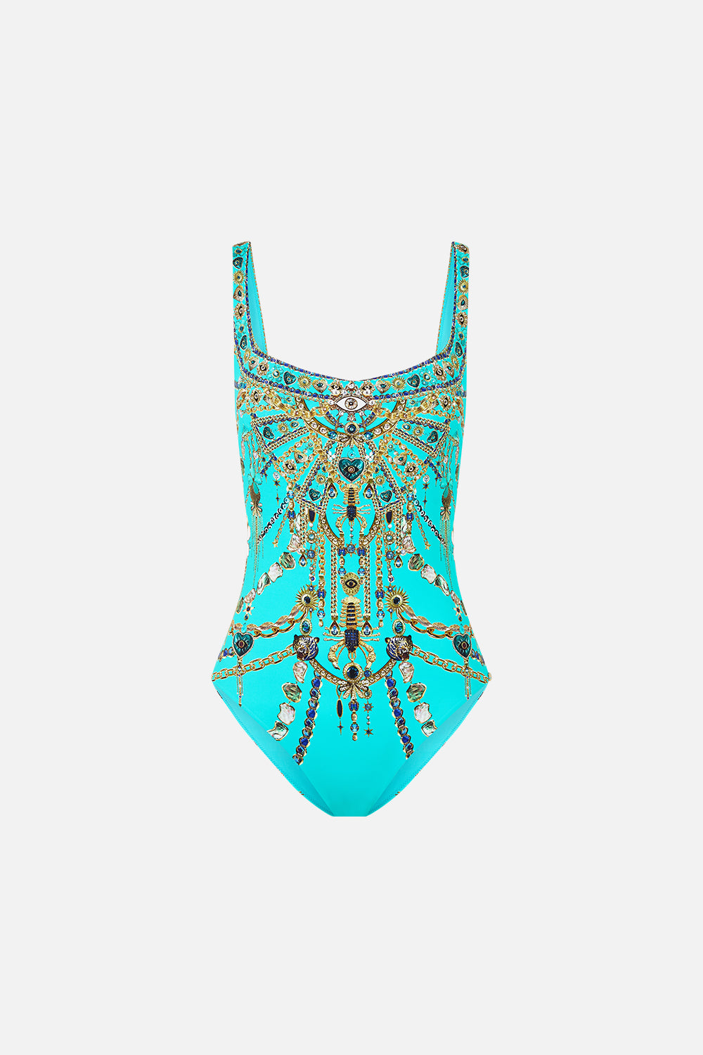 UNDERWIRE SQUARE NECK ONE PIECE WITH SCOOP BACK TOTEMS AND TREASURES
