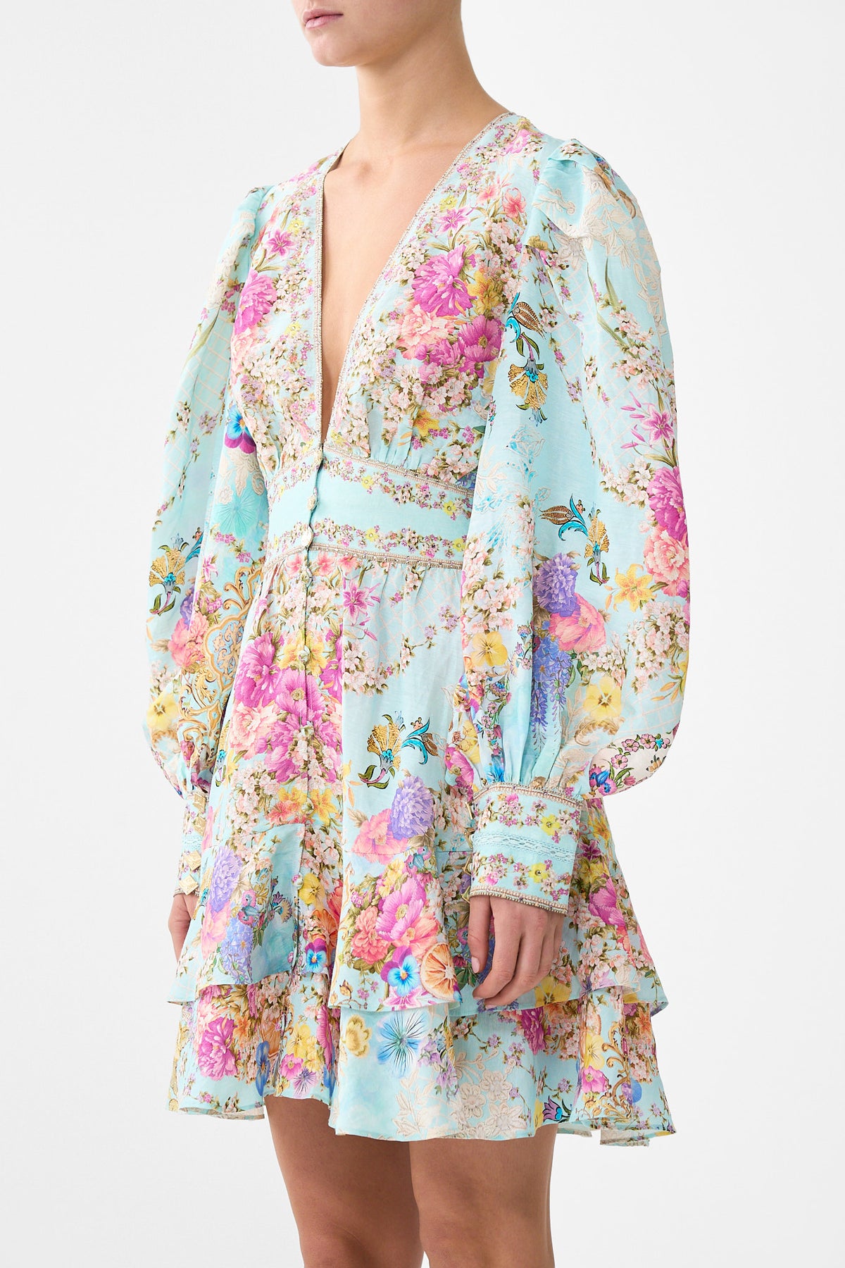 The CAMILLA BUTTON FRONT FRILL DRESS BAZAAR BLOOMS