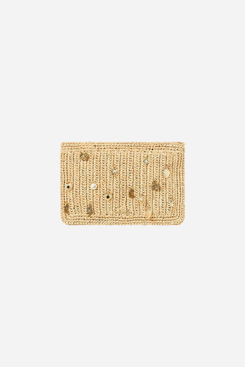 RAFFIA CLUTCH WITH CHARMS NATURAL