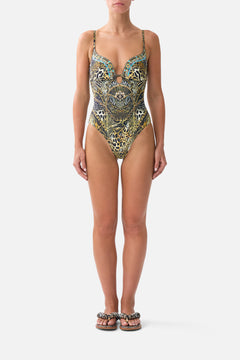 CONTINUOUS UNDERWIRE ONE PIECE WITH KEYHOLE FELINE FOLKLORE