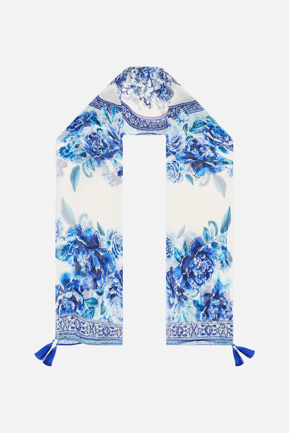 The CAMILLA LONG SILK CRINKLE CHIFFON SCARF A CERAMIC GARDENA CERAMIC GARDEN