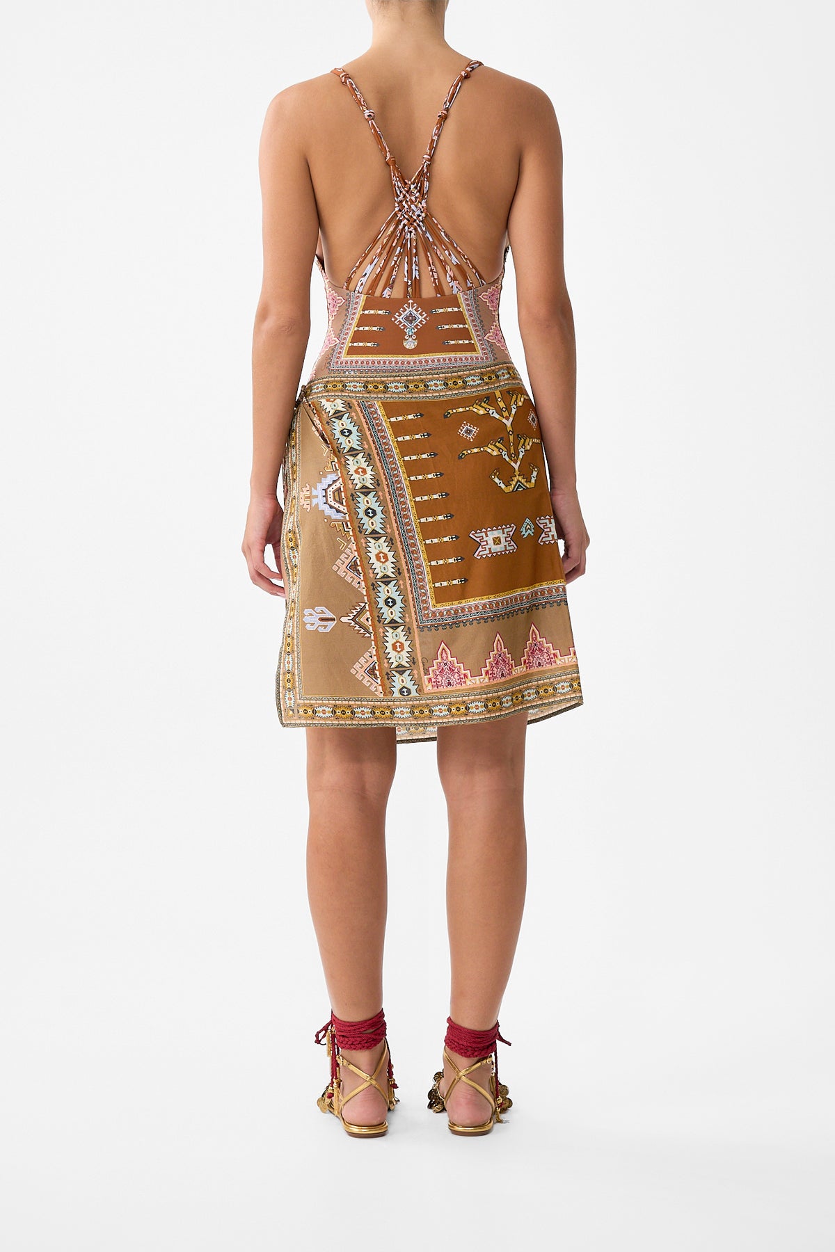 The CAMILLA WOVEN SHORT SARONG WITH MACRAME TIE WAIST FABRIC OF TIME