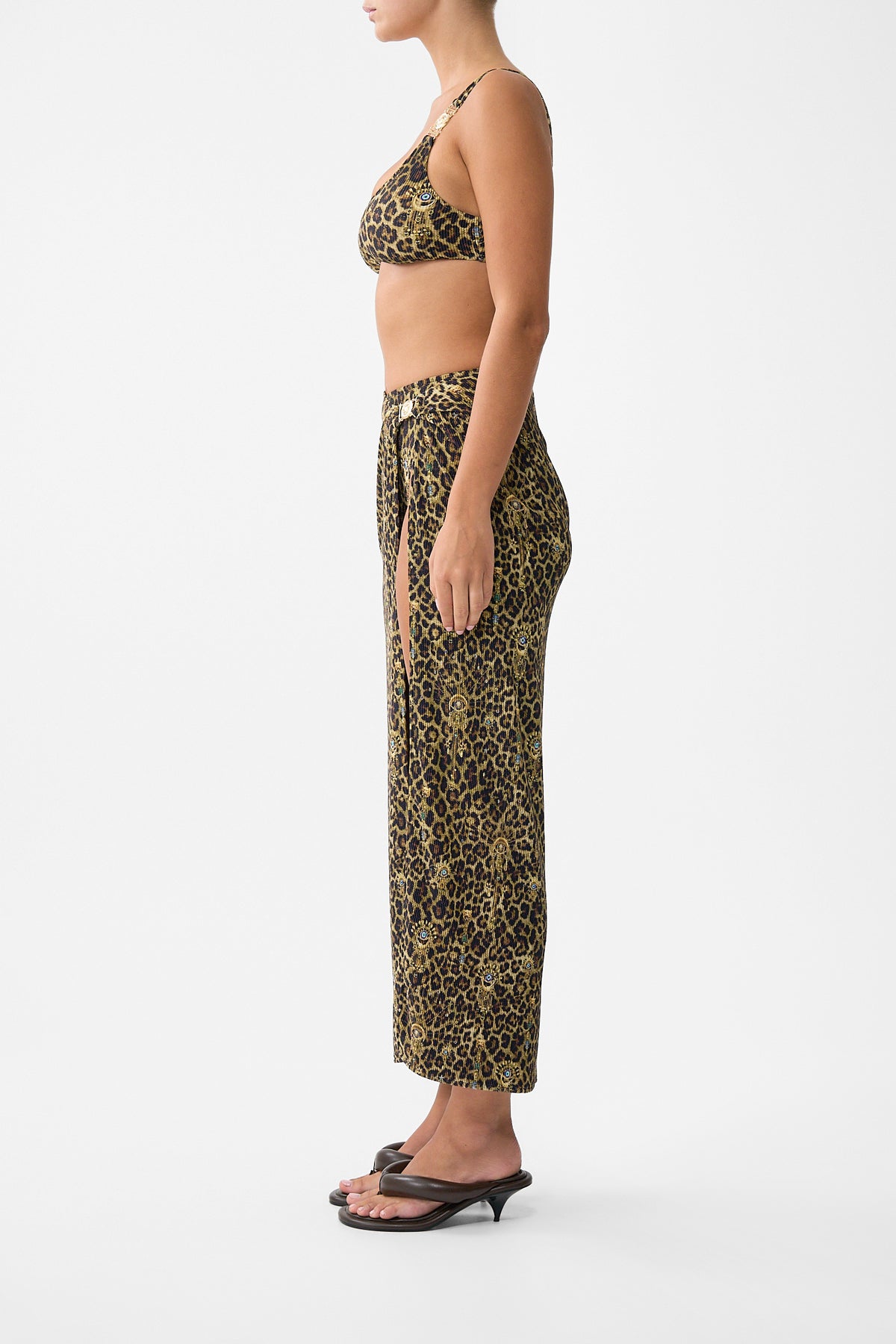 CRINKLE STRETCH LONG SARONG WITH TRIM AND LEG SPLIT FELINE FOLKLORE