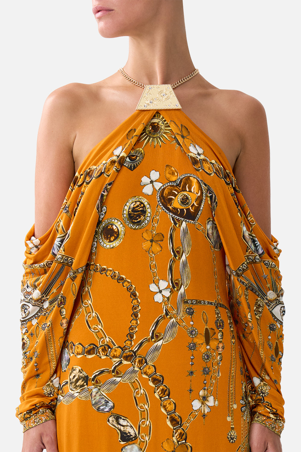 The CAMILLA DRAPED SLEEVE DRESS WITH HARDWARE TALISMANS OF TURKIYE