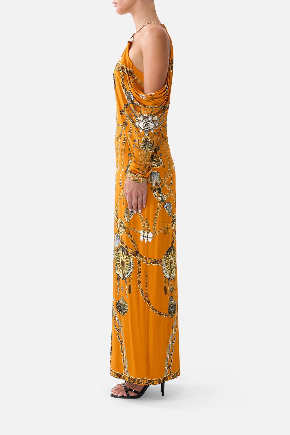 The CAMILLA DRAPED SLEEVE DRESS WITH HARDWARE TALISMANS OF TURKIYE