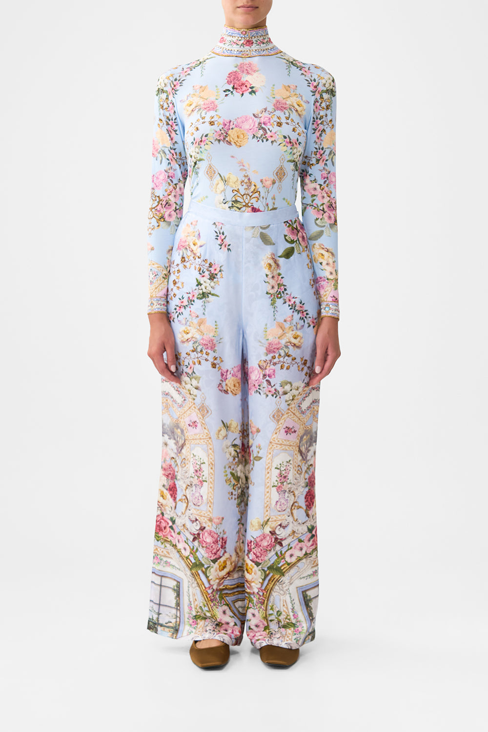 The CAMILLA MINIMAL WIDE LEG PANT TILED IN TIMETILED IN TIME