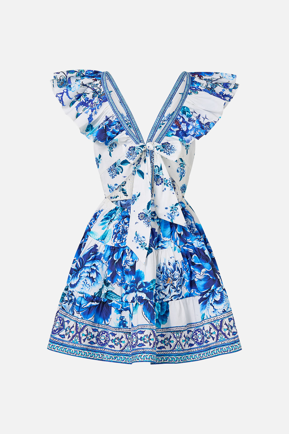 The CAMILLA TIERED SHORT DRESS WITH NECK FRILL A CERAMIC GARDEN