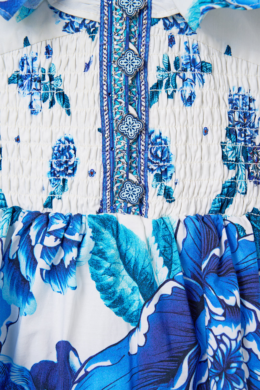 The CAMILLA TIERED SHORT DRESS WITH NECK FRILL A CERAMIC GARDEN