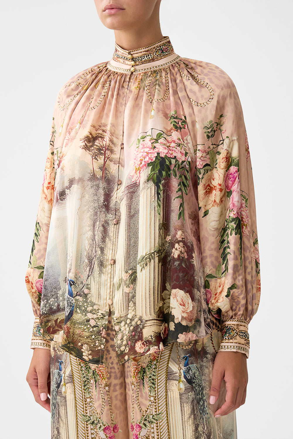 The CAMILLA RAGLAN BUTTON UP SHIRT WATERCOLOUR WONDERLAND