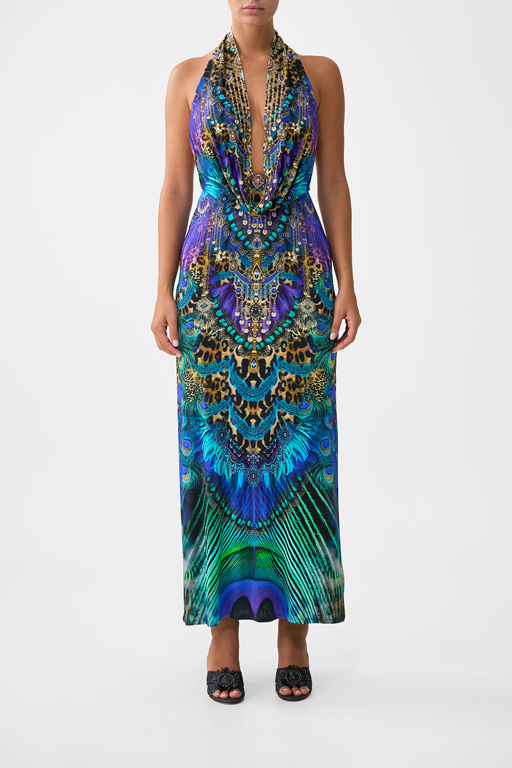 The CAMILLA DEEP COWL PLUNGE DRESS COSMIC ZOOLOGYCOSMIC ZOOLOGY