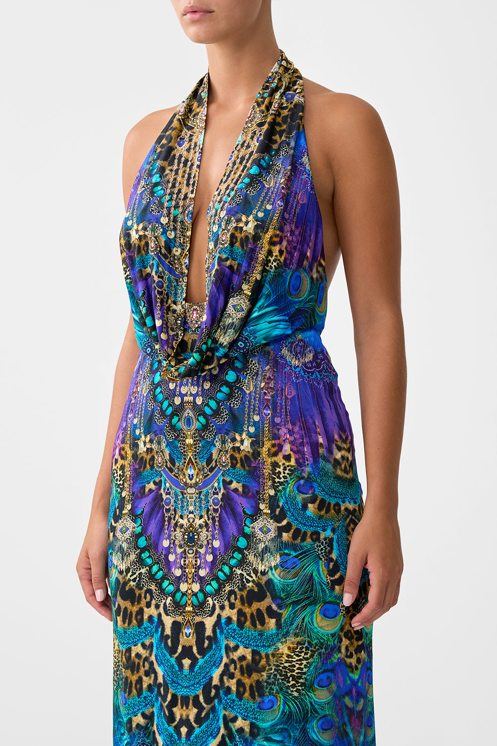 DEEP COWL PLUNGE DRESS COSMIC ZOOLOGY