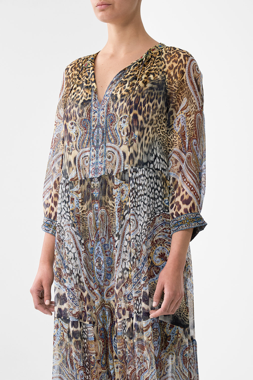 LONG GATHERED PANEL DRESS ISTANBUL ANIMALIA