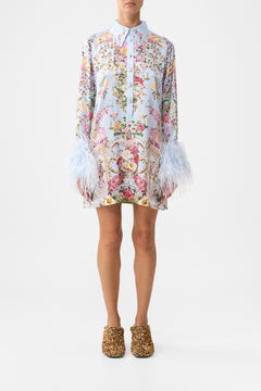 MINI SHIRT DRESS WITH FEATHERS TILED IN TIME