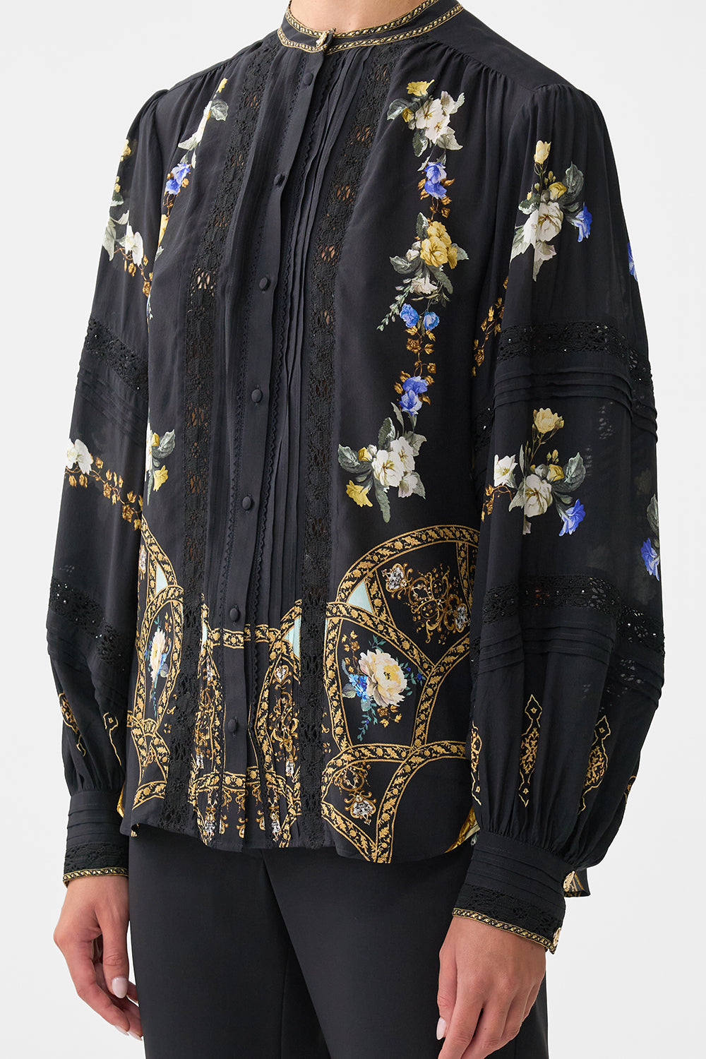 BLOUSON SLEEVE BLOUSE WITH YOKE OTTOMAN ELEGANCE