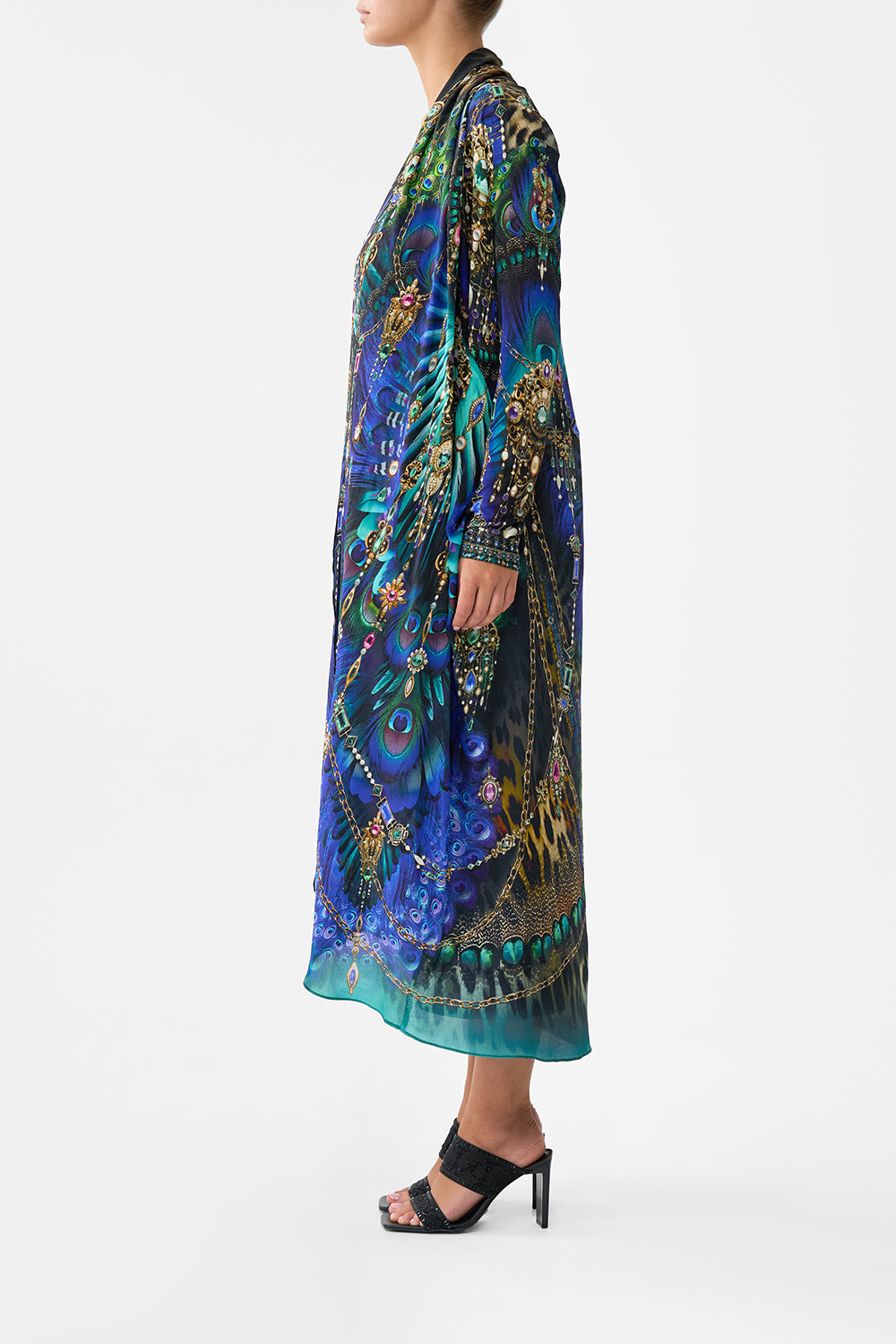 The CAMILLA Long Casual Jacket With Pockets in our Dominican Decadence print.