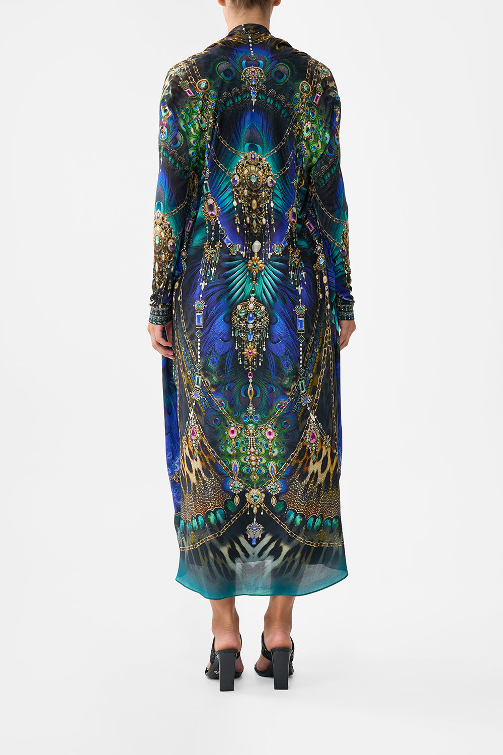 The CAMILLA Long Casual Jacket With Pockets in our Dominican Decadence print.