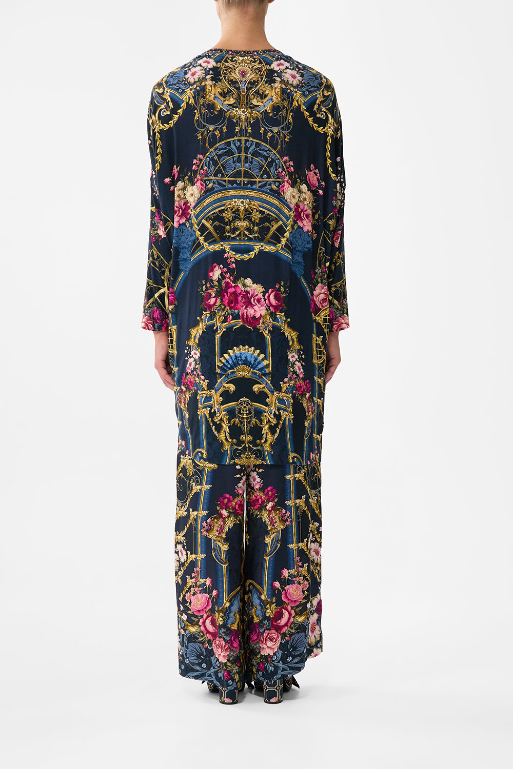 The CAMILLA Side Split Jersey Tee in our Ornate On A Plate print.