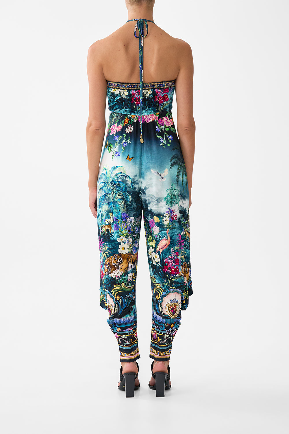 The CAMILLA Draped Pant Jumpsuit With Hardware in our Basked In Baroque print.