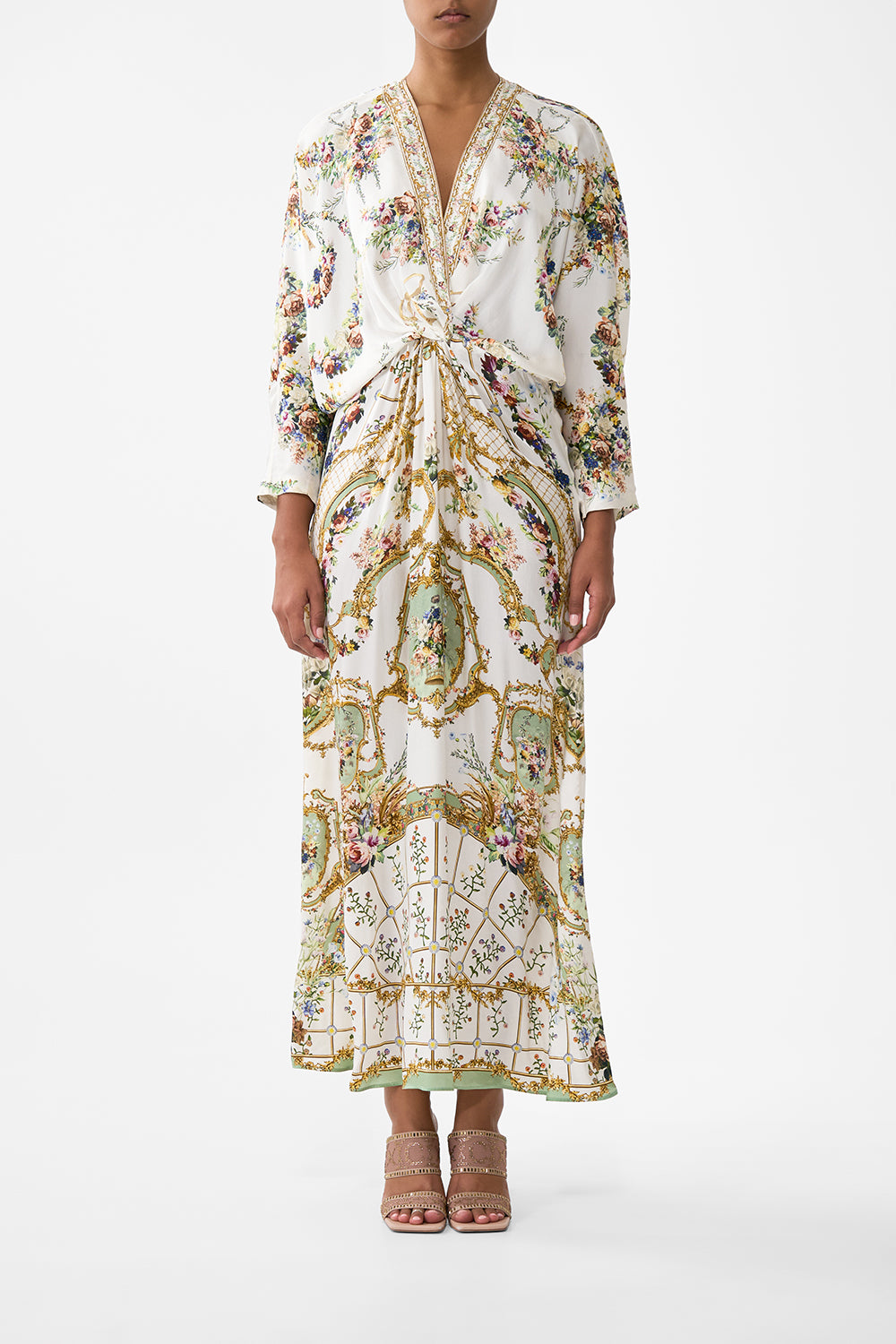 The CAMILLA Twist Front Batwing Dress in our Dressing Room Drama print.