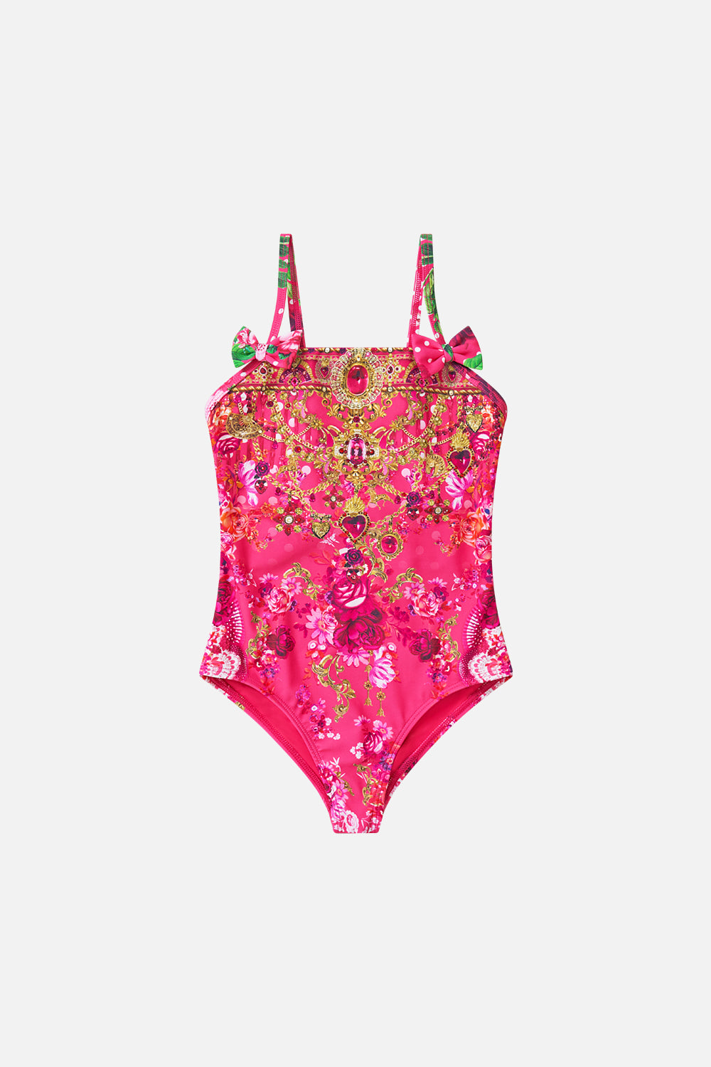 The CAMILLA KIDS STRAIGHT NECK ONE PIECE WITH BOWS FLAMENCO ROSEFLAMENCO ROSE