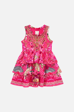 KIDS TANK MINI DRESS WITH WOVEN LAYERED SKIRT FLAMENCO ROSE