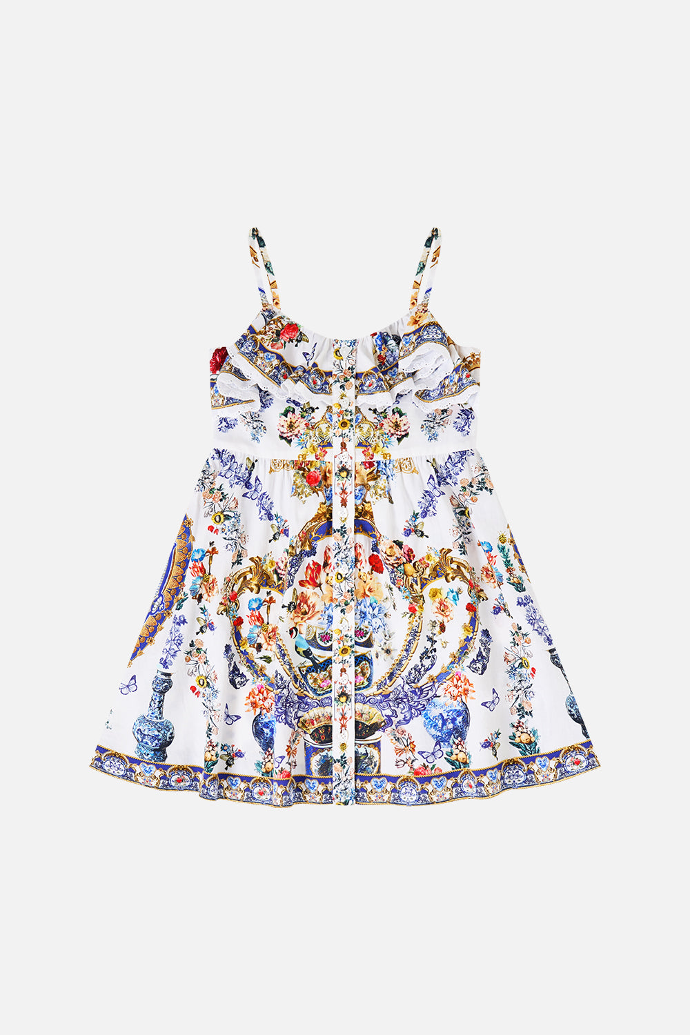 KIDS STRAPPY BUTTON THROUGH MINI DRESS WITH BOW THE POTTERY PARLOUR