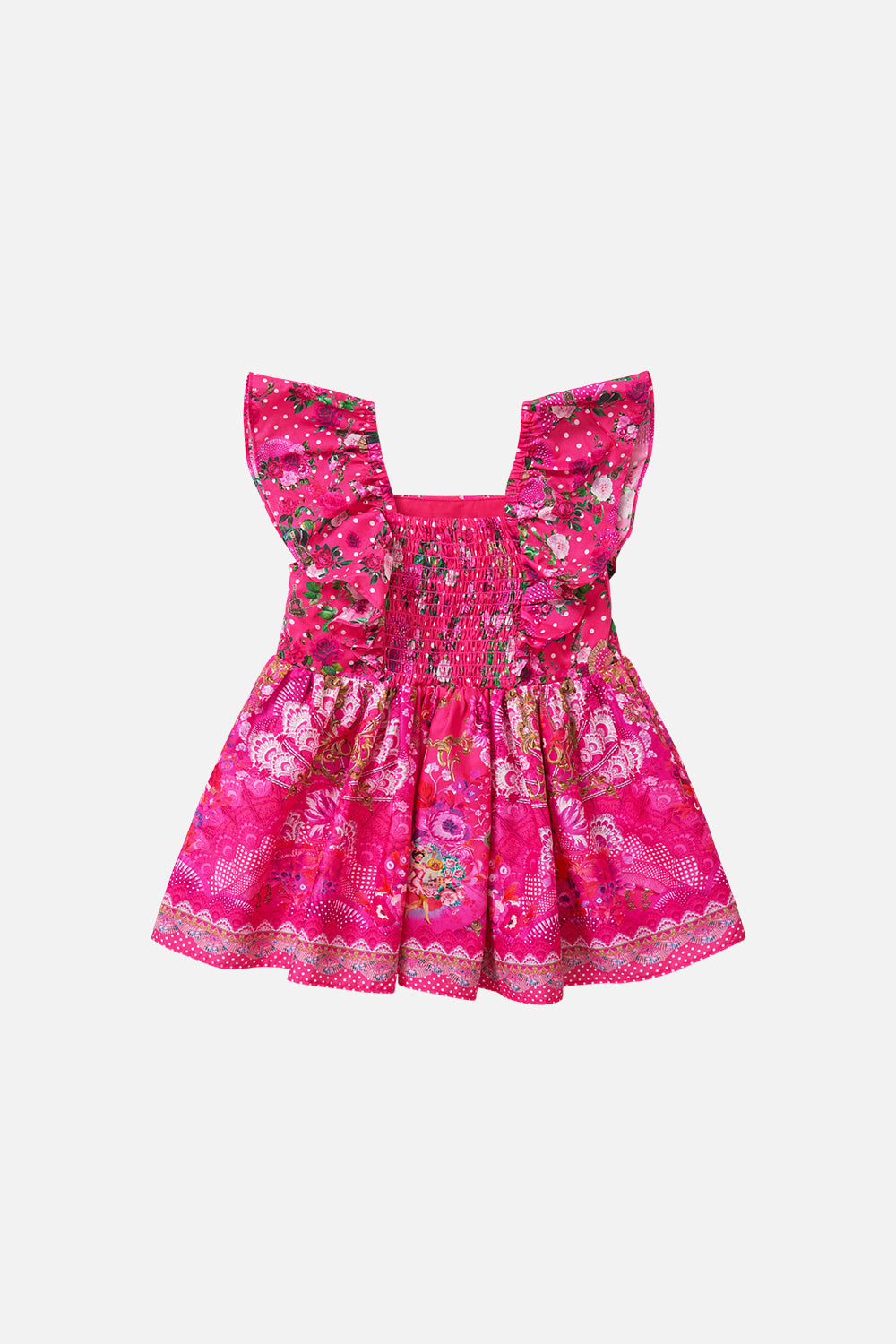 BABIES FLARED DRESS WITH FRILL SHOULDER FLAMENCO ROSE