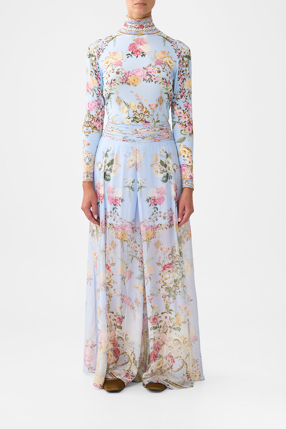 The CAMILLA WAISTED WIDE LEG PANT TILED IN TIMETILED IN TIME