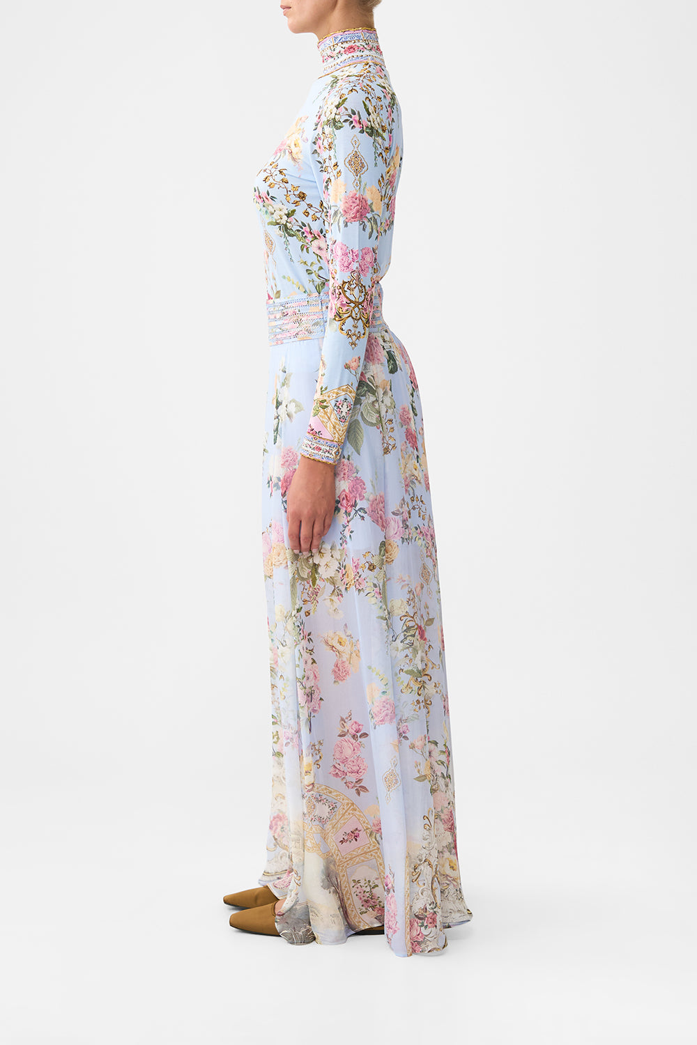 The CAMILLA WAISTED WIDE LEG PANT TILED IN TIME
