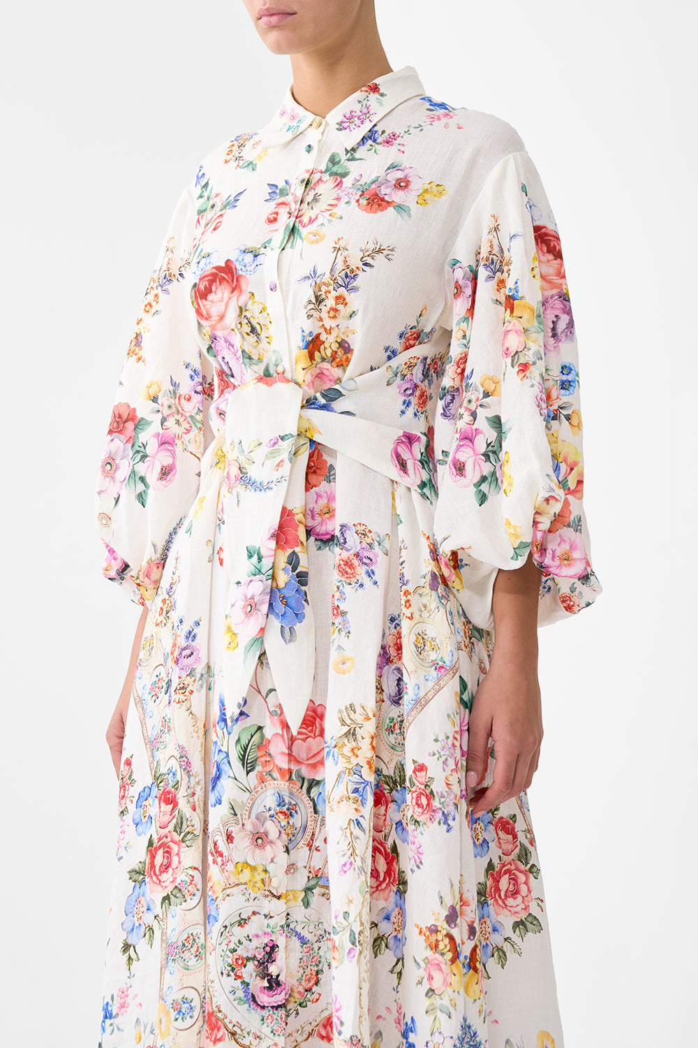 WAIST TIE SHIRT DRESS WITH BUBBLE SLEEVE I LEFT MY HEART IN GRANADA